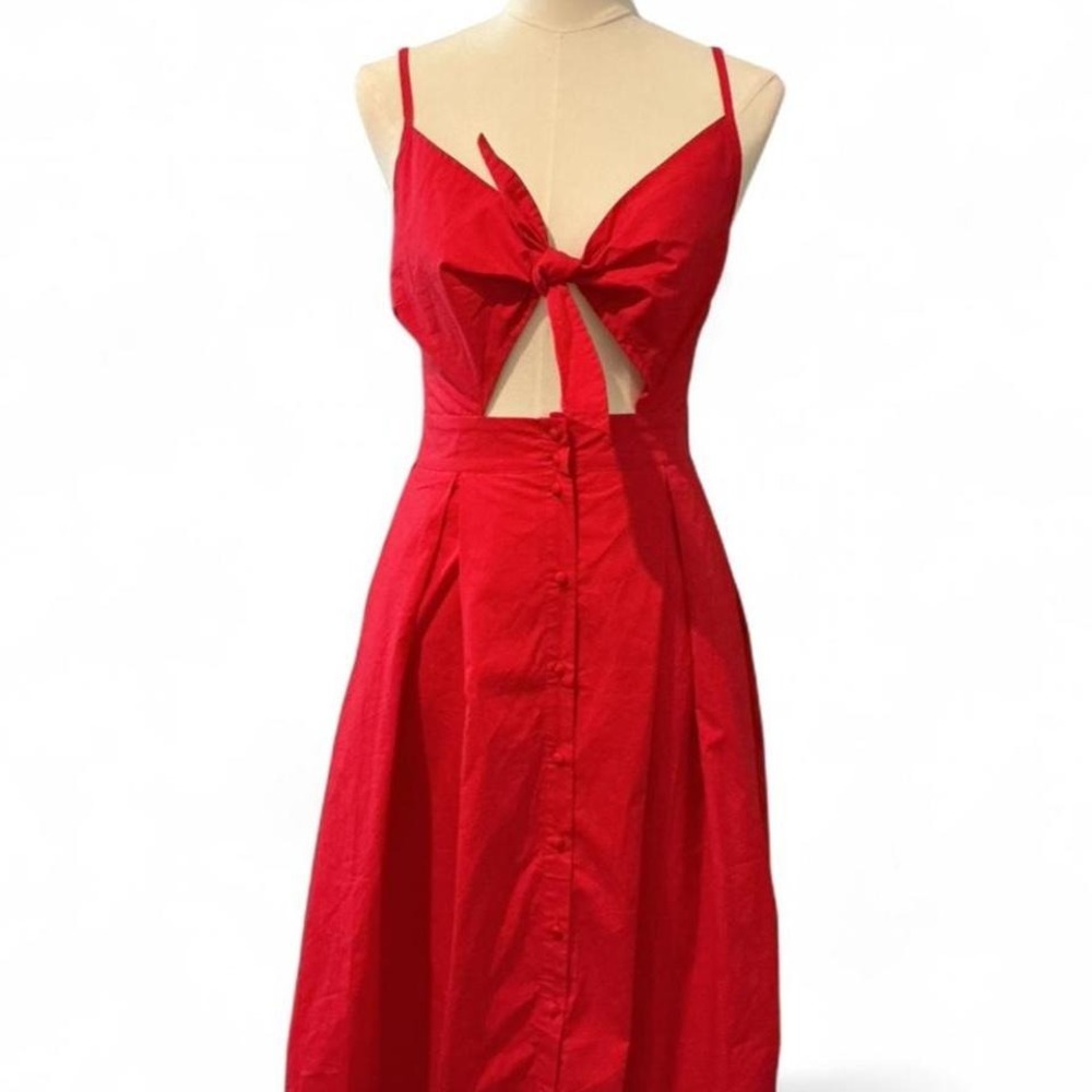 Unbranded Midi Dress Womens Size S Red Excellent Tie Front Cutout Smocked Back